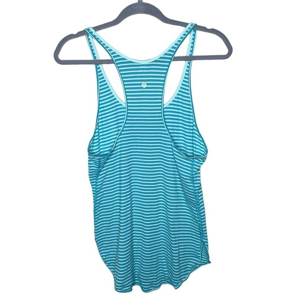 lululemon What The Sport Singlet Racerback Tank Sz8 Silver Stripe Peacock Blue - Picture 6 of 12